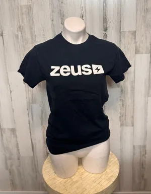 Zeus Network Logo Graphic T-Shirt Black Short Sleeve Crewneck Womens Small thumbnail 1
