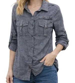 O'Neill Button Down Shirt Small Blue Tab Sleeve‎ Utility Casual Lightweight thumbnail 1
