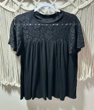 Marshalls Black Lace Yoke Short Sleeve Blouse thumbnail 1