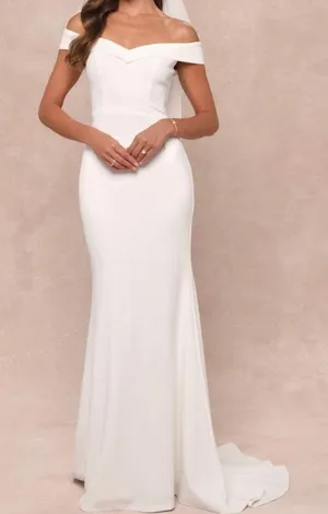 Lulus Luxe Bridal NWOT Arienne White Off-the-Shoulder Mermaid Maxi Wedding Dress thumbnail 1