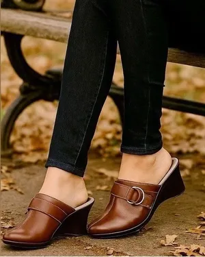 Anne Klein iflex Santo Medium Brown Leather Slip On Mules Heel thumbnail 1
