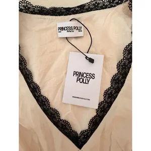 NWT Princess Polly Keila Lace Trim Maxi Dress Cream Black Satin Slip Cutout Sz 6 thumbnail 7