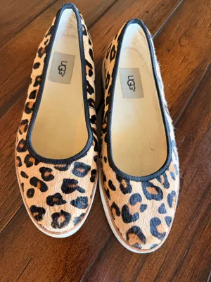 UGG Leopard Calf Hair Ballet Flats Women’s 7 Animal Print Leather Slip On Shoes thumbnail 3