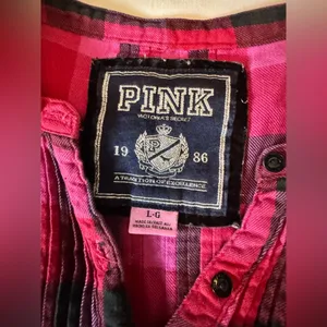 Victoria’s Secret PINK 100% Cotton Y2K Red/Black Plaid Shirt S Large F2 thumbnail 11
