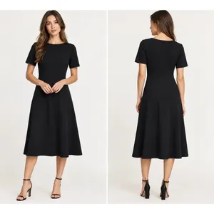 NWOT COS Black Knit Fit & Flare Midi Dress Women's Size Small Short Sleeve thumbnail 2