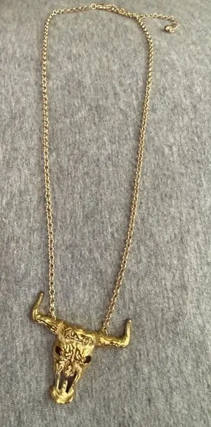 Gold Bull Skull Pendant Necklace thumbnail 1