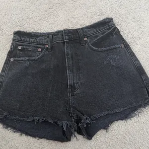 AF black denim shorts with raw edges thumbnail 1