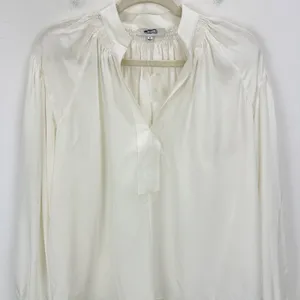 Madewell Shirred Long Sleeve Top Blouse Silk Lightweight Winter White Medium NWT thumbnail 7