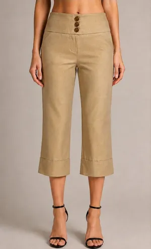 Cache Crop Gold Metallic Pant 3" Wide Waist Self Belt Stretch New $118 NWT Sz 6 thumbnail 1