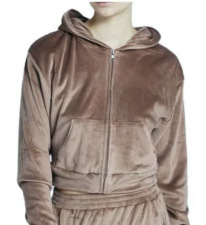Skims Velour Full Zip‎ Hoodie Size L Brown Soft Plush Loungewear Jacket thumbnail 1