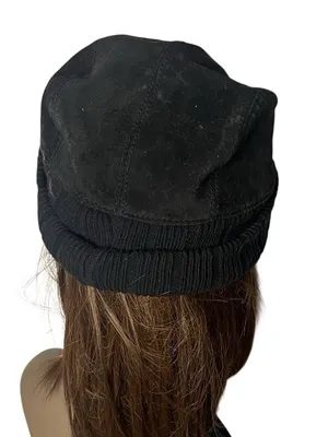 WILSONS LEATHER Black Suede Newsboy Cap Quilted Lined Ear Flaps Hat S/M UNISEX thumbnail 3