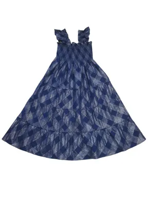 NWT Hill House Ellie Nap in Navy Glitter Check Plaid Smocked Midi Dress L thumbnail 4