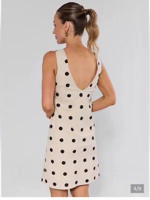 NWT Avara Lacey Dress Cream Black Polka Dot Shift Dress Linen Blend Size Small thumbnail 10