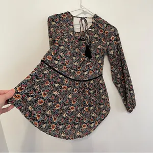 KNOX ROSE Smocked Floral Tie Back Top Black Etc Boho Long Sleeve Peasant Blouse thumbnail 17