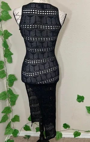 Windsor Black Lace Crochet Swim Coverup Dress New thumbnail 7