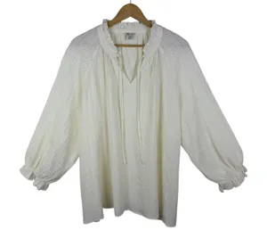 Cato Beaded Embellished‎ Peasant Blouse Size 22/24W Cream Cottagecore Boho Sheer thumbnail 1