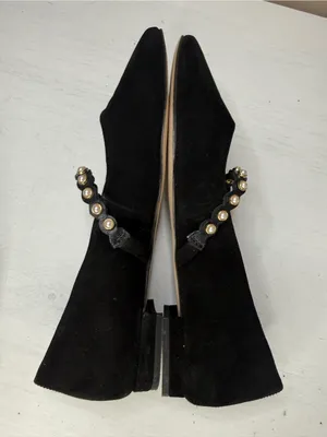 Boden Black Mary Jane Ballet Flats Pearl Strap Suede Size 37 Academia Office thumbnail 5