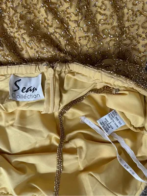 Vintage 90s Sean Collection Silk Beaded Evening Gown – Gold – L thumbnail 10