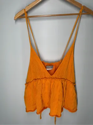 Kimchi Blue Tie Back Babydoll Crop Knit Cami Orange Boho Festival‎ Open Back Top thumbnail 2
