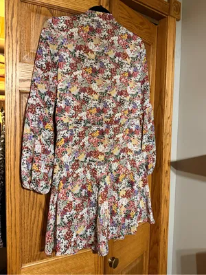 Floral V-Neck Wrap Mini Dress - Multicolor thumbnail 2