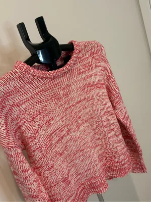 Lucky Brand Red & Cream Marled 100% Cotton Knit Sweater Small thumbnail 4