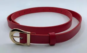 Women's Red Faux Leather Belt w/ Gold Buckle, Fits 34"-43" Inches, X7G9A230-6 thumbnail 1