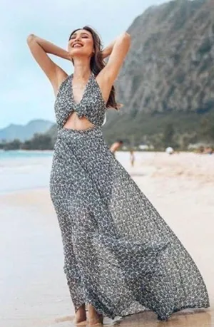 A.L.C. Frank Macpherson tie front halter cut out black and white maxi dress 2 thumbnail 1