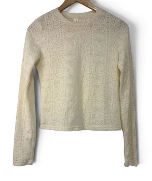 Commense Cream Lace Knit Long Sleeve Crew Neck Fuzzy Top NWOT thumbnail 1