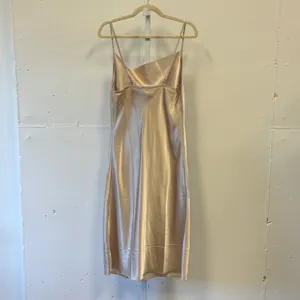 Ekouaer Champagne Gold Satin Cowl Neck Midi Slip Dress Women's Medium Adjustable thumbnail 2