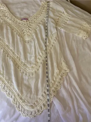 White Crochet-Trim Peasant Top - swim coverup or blouse thumbnail 4