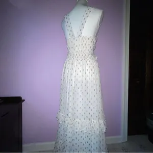 NEW En Creme Maxi Dress M Boho Metallic Polka Dot Cutout Ruffle Tiered thumbnail 8