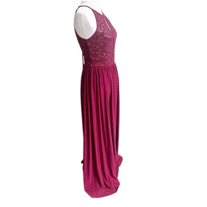 Morgan & Co Size Small Keyhole Sequins Tie Back Halter Maxi Dress Prom Maroon thumbnail 8