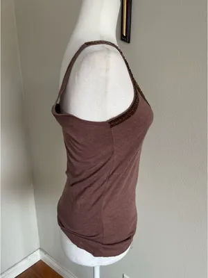 Threads 4 Thought Mauve Brown Tank with Gold Beaded Trim Size M thumbnail 3