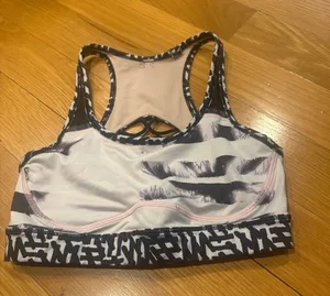 Lululemon Printed Racerback Sports Bra - White & Black thumbnail 1