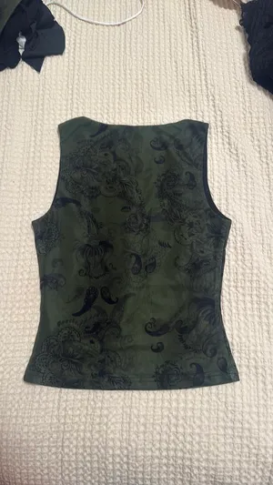 Princess Polly paisley green mesh tank top thumbnail 2