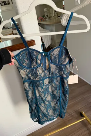 Super down blue lace mini dress  thumbnail 1