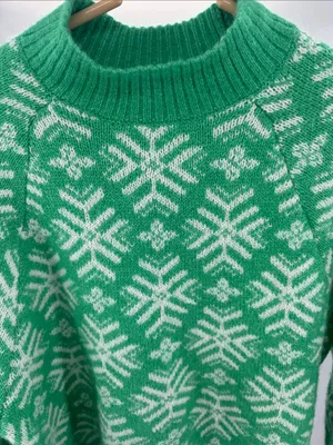 Old Navy Green and White Snowflake wool blend mockneck Sweater 2X winter holiday thumbnail 6
