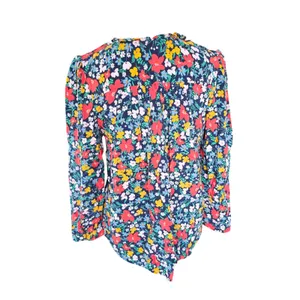 LOFT Womens Floral Ruffle Split Neck Tie Blouse Navy‎ Blue Multi Color Small thumbnail 7