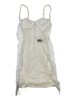 White Fox Boutique - Remember When Lace & Fringe Mini Dress in White thumbnail 1