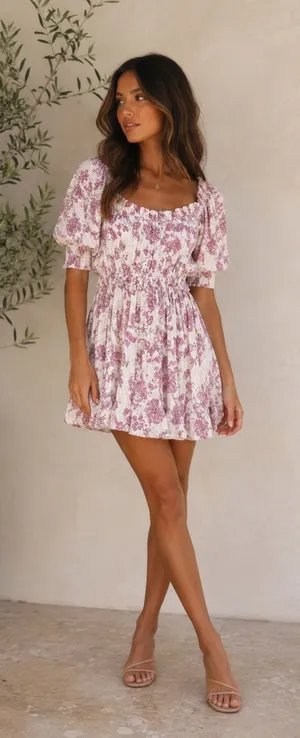 MISA Los Angeles Floral Tie Back Mini Dress Puff Sleeve A-Line Medium Made USA thumbnail 1