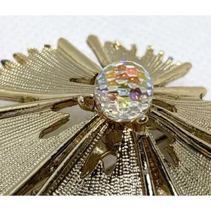 Vintage Unsigned Flower Floral Gold‎ Tone Geodesic Sphere Bead Pin Brooch 1970s thumbnail 3