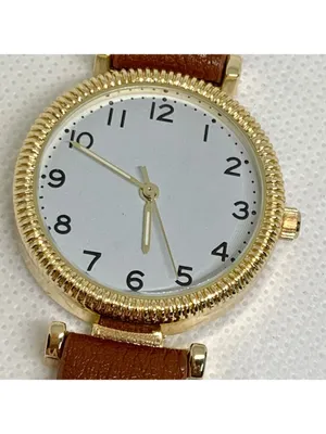 Accutime gold tone women’s watch watch 32mm quartz analog brown leather running thumbnail 3