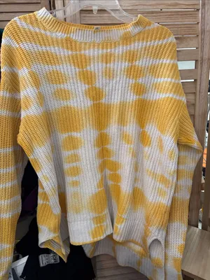 Time and Tru Yellow and Cream Crewneck Knit Sweater XL thumbnail 1