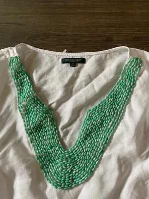 For Cynthia White Cotton Tunic w/ Mint Beaded V-Neck Detail, Size 2X thumbnail 2
