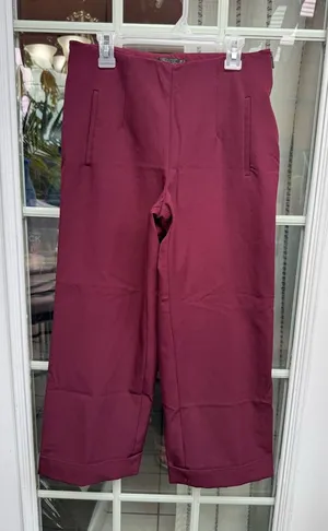 Y💐Zara Trafaluc Wide-Leg Pants in Burgandy thumbnail 1