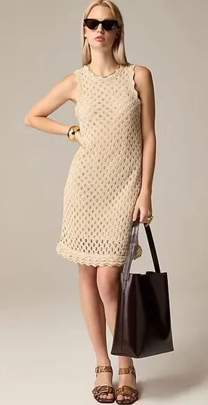 J.Crew Pointelle Sleeveless Sweater Dress Natural Beige Resort Boho Medium NWT thumbnail 1