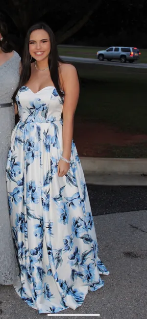 Windsor White and Blue Floral Strapless Ballgown/Prom Dress thumbnail 2