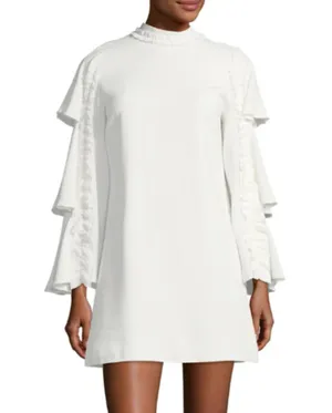 Alexis London Ivory Tiered Mini Dress Long Sleeve Flare Dress XS thumbnail 1