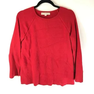 Ann Taylor Loft Womens Sweater Boxy Raglan Bell Sleeve Cotton Blend Knit Red M thumbnail 1