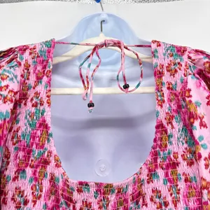 Love the Label M Audrey Smocked Pink Floral Puff Sleeve Tiered Ruffle Mini Dress thumbnail 5